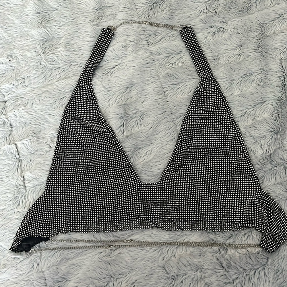 Rhinestone crop top. Lined missing one stone